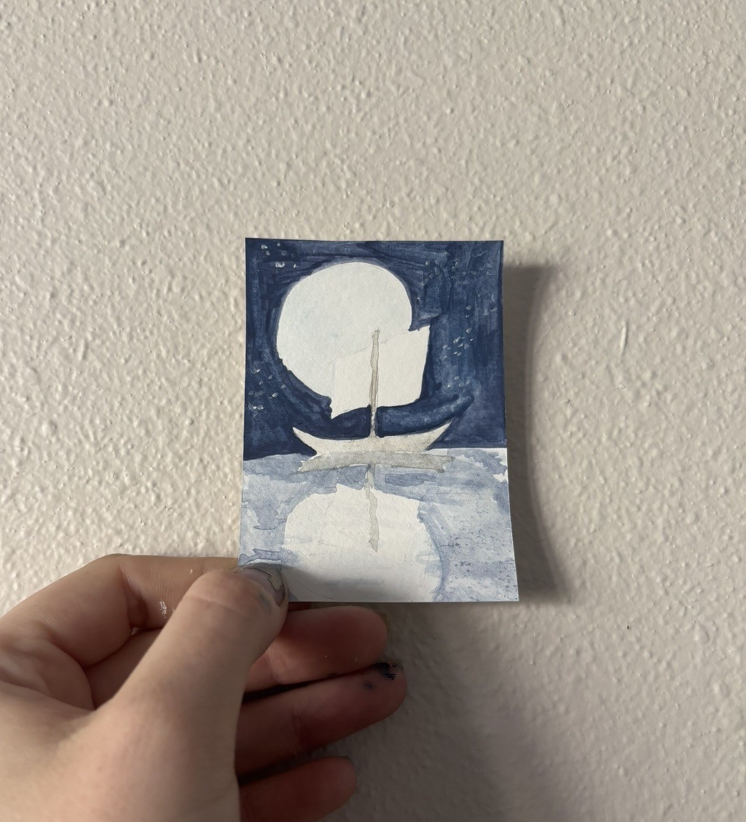 ACEO Art Card Original Gouache Painting. Landscape Moon/Sun Series 1/5.