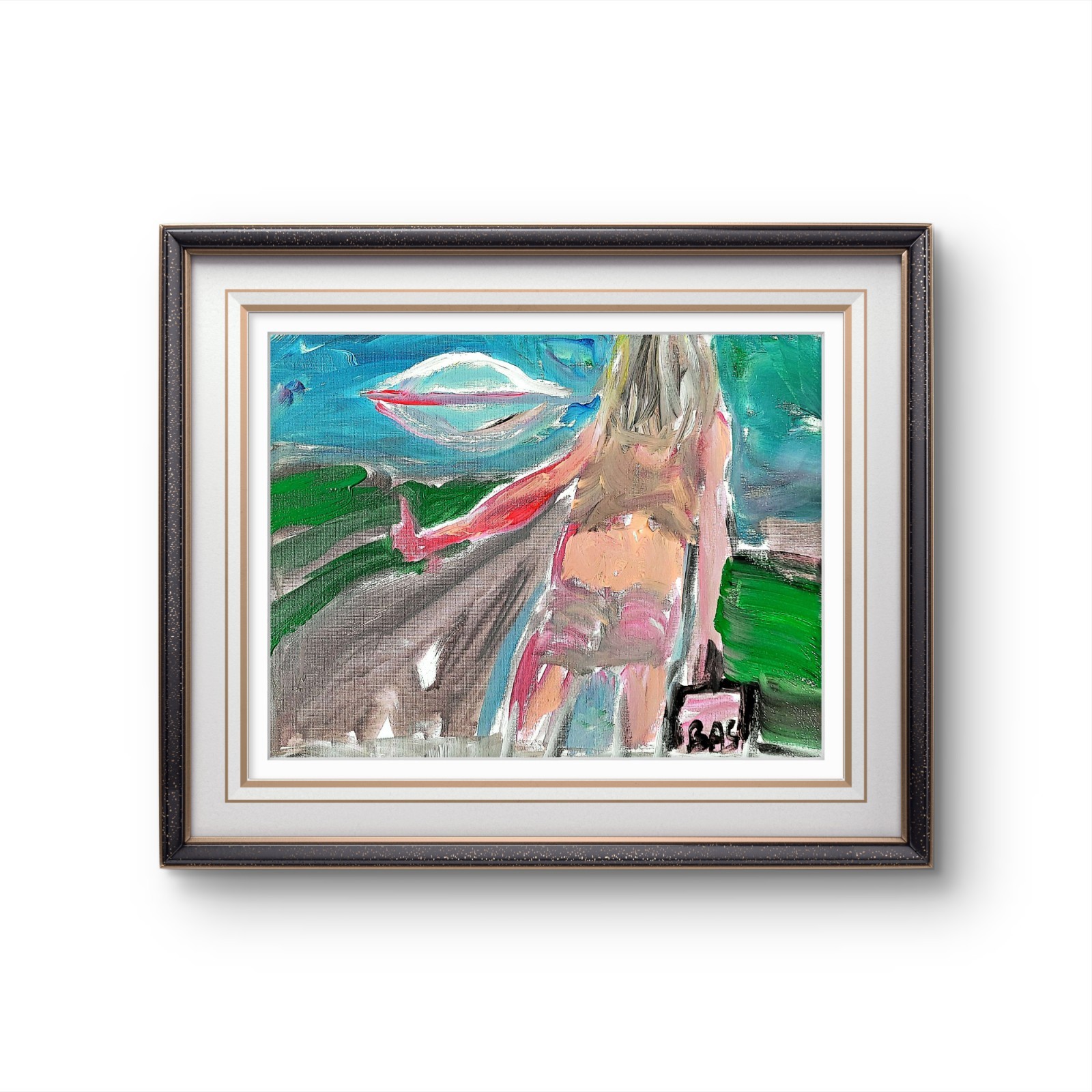 Hitchhiker Saucer Figurative Abstract Expressionist Art Painting