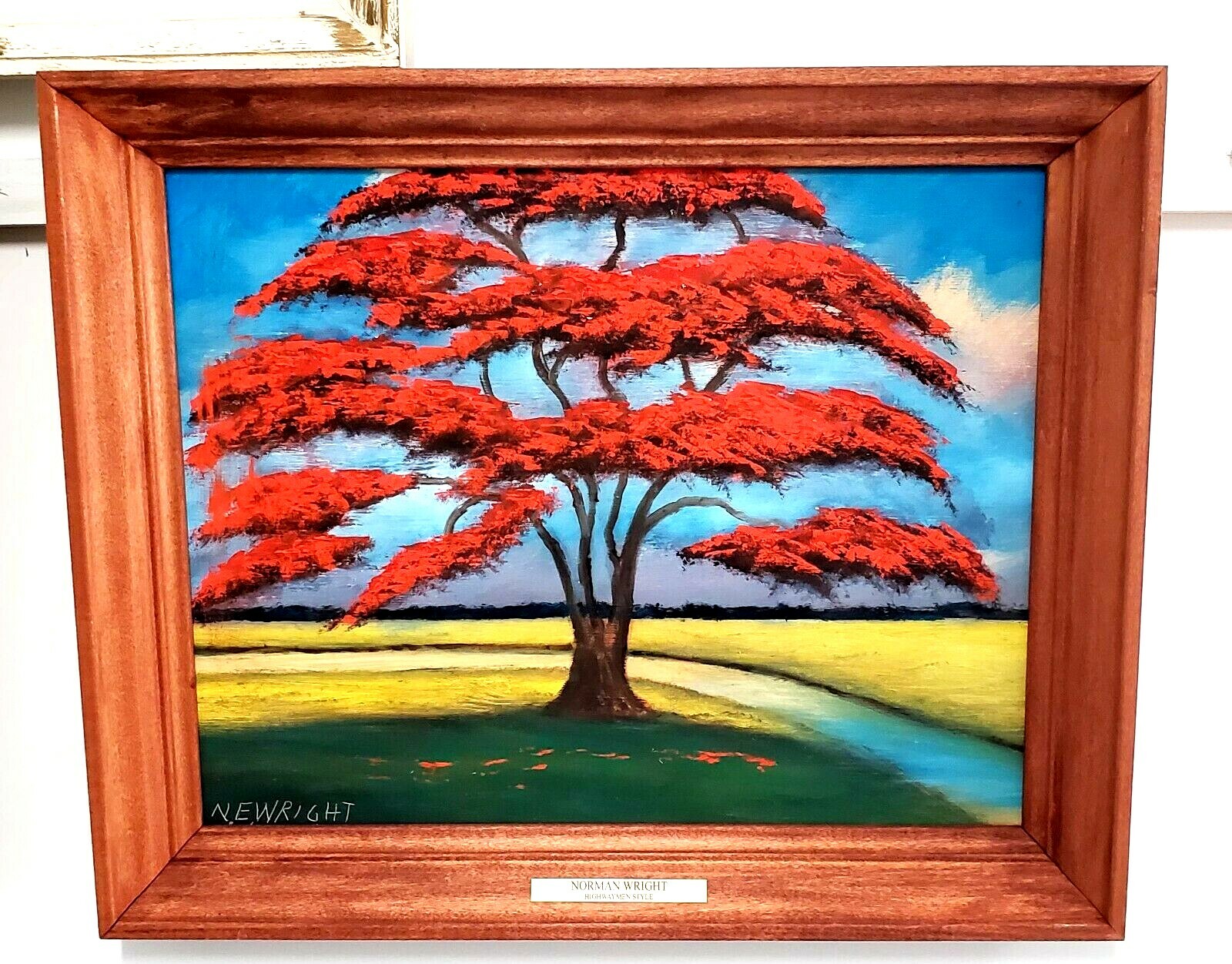 NORMAN WRIGHT FL. HIGHWAYMEN STYLE PAINTING SIGNED 2x OIL ON MASONITE FRAMED COA