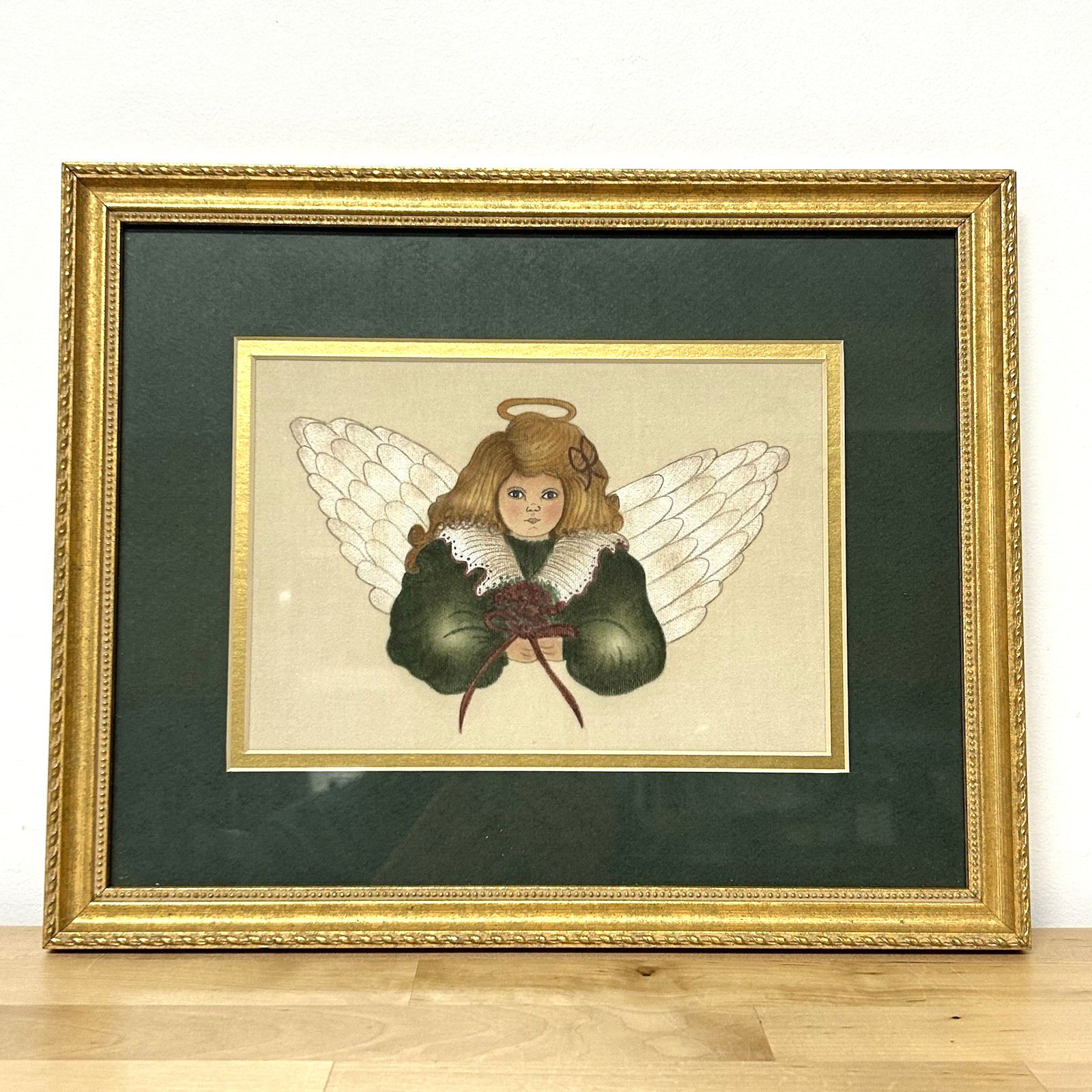 Vtg Theorem Angel Painting Lynne M Freeman Framed Matted America Folk Art Rustic