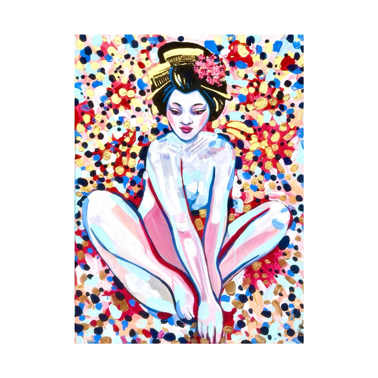 Woman Nude Original Acrylic Painting Hand Painted Woman Geisha Modern Art