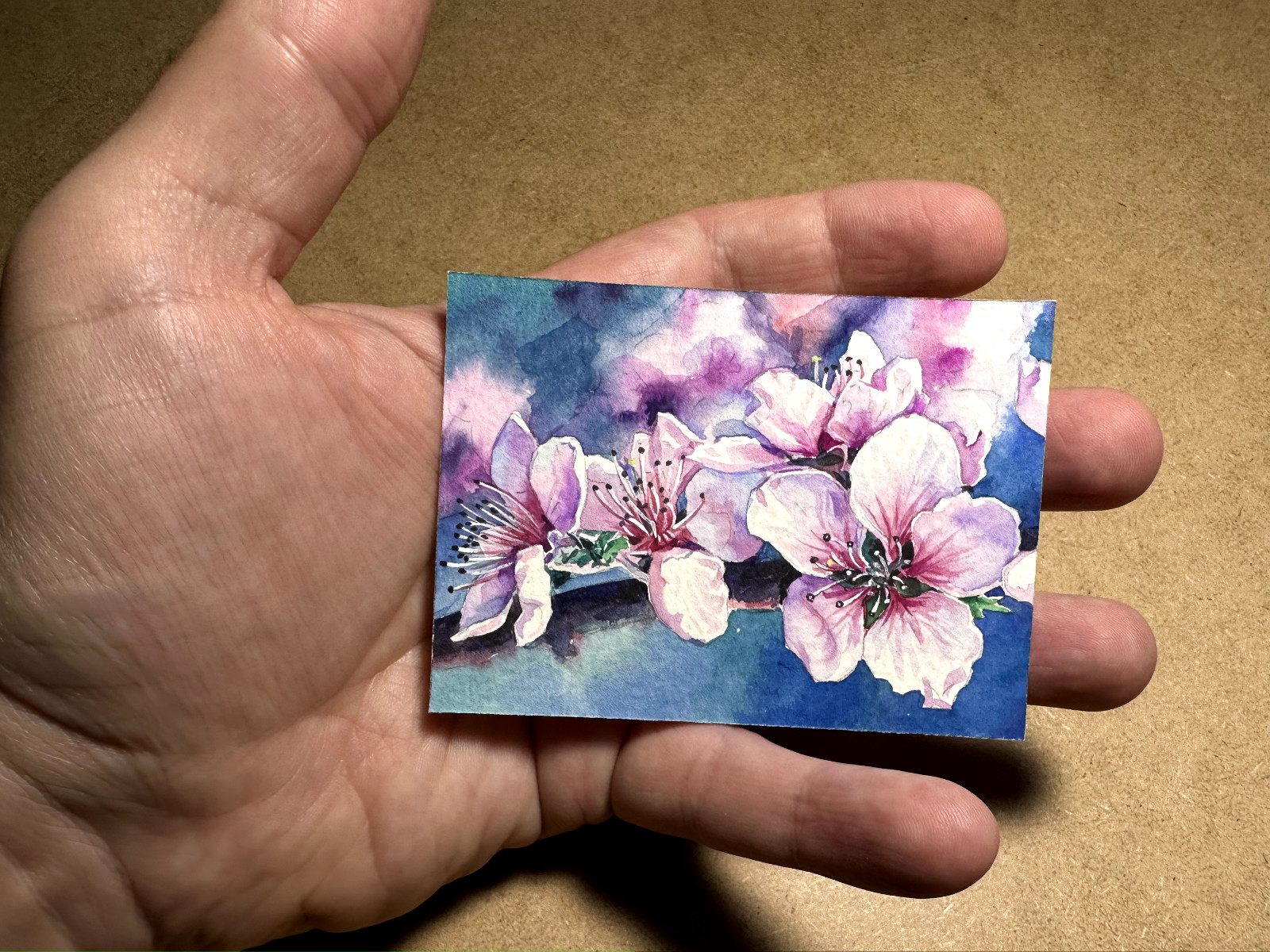 Watercolor Painting Cherry Blossom Branch Tree Spring ACEO Art No.258