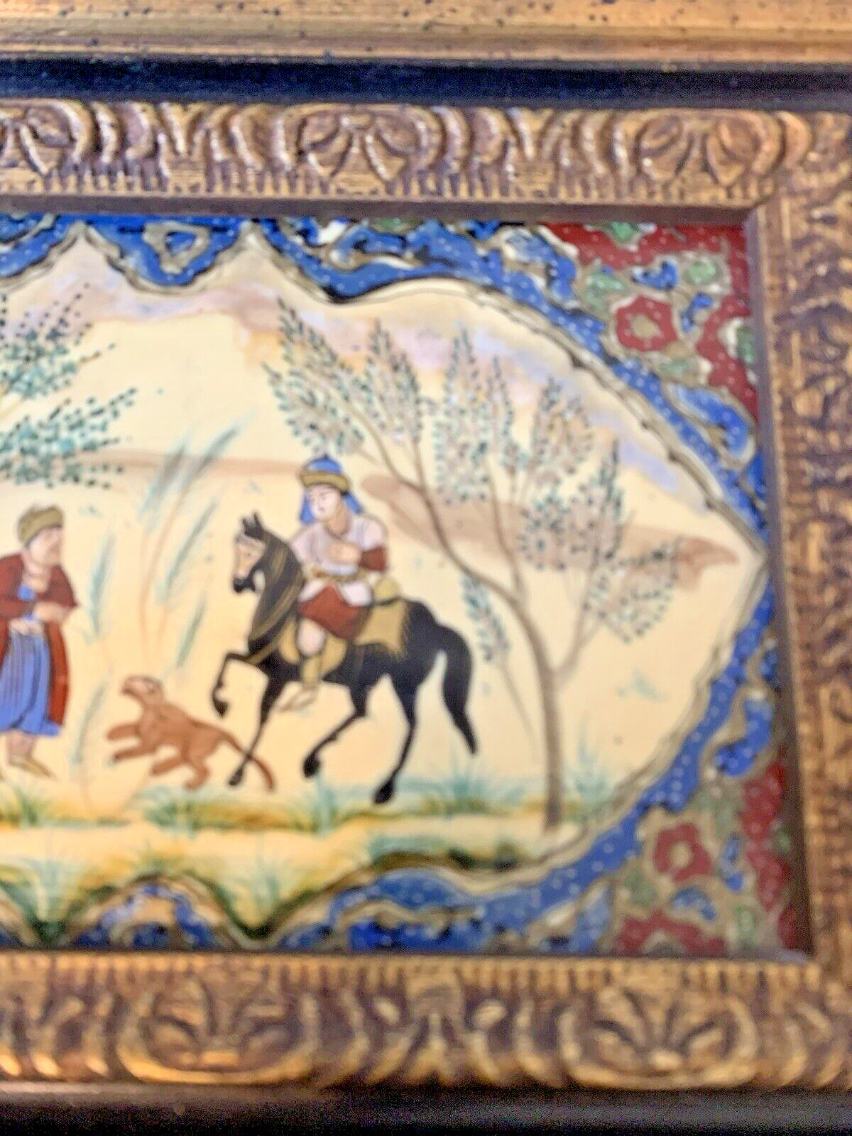 Rare Vintage Middle Eastern Persian Horse Gouache Painting – Framed on Celluloid