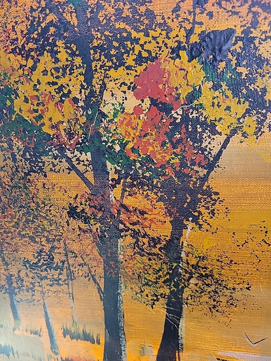 Autumn Fall Foliage Trees Nature Sunset C. Roberts Signed Oil Painting MCM READ