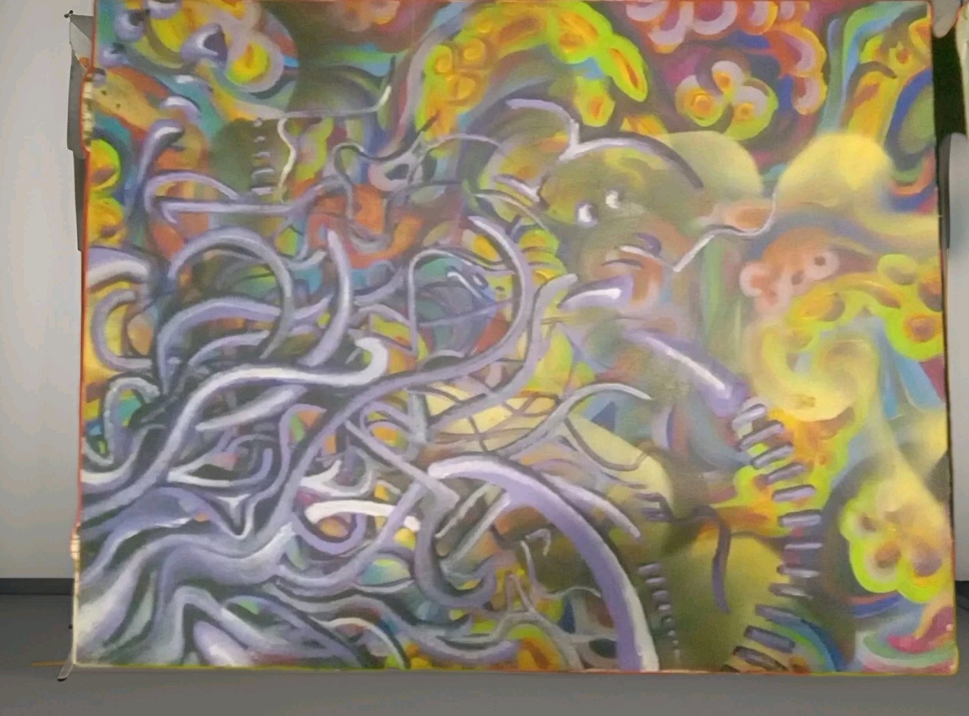Surreal Oil On Canvas Painting 22×28″ OOAK. Hinged For Use As Cabinet Cover