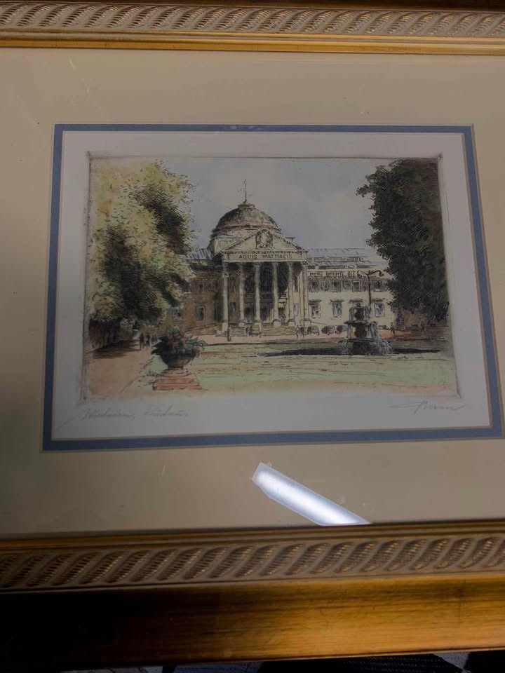 Antique signed numbered watercolor Wiesbaden Germany 12 X 16 frame beautiful
