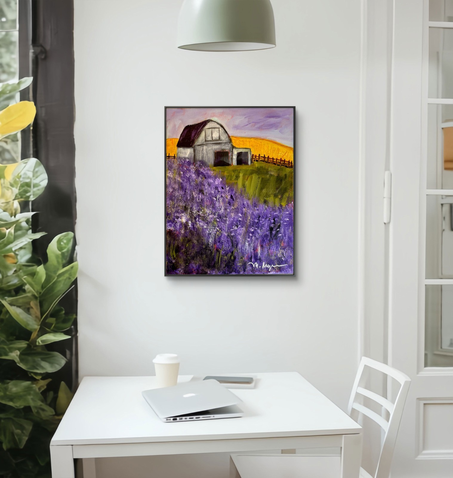 Mary Myers Original Lavender Barn Landscape Painting Purple Farm Art 16×12
