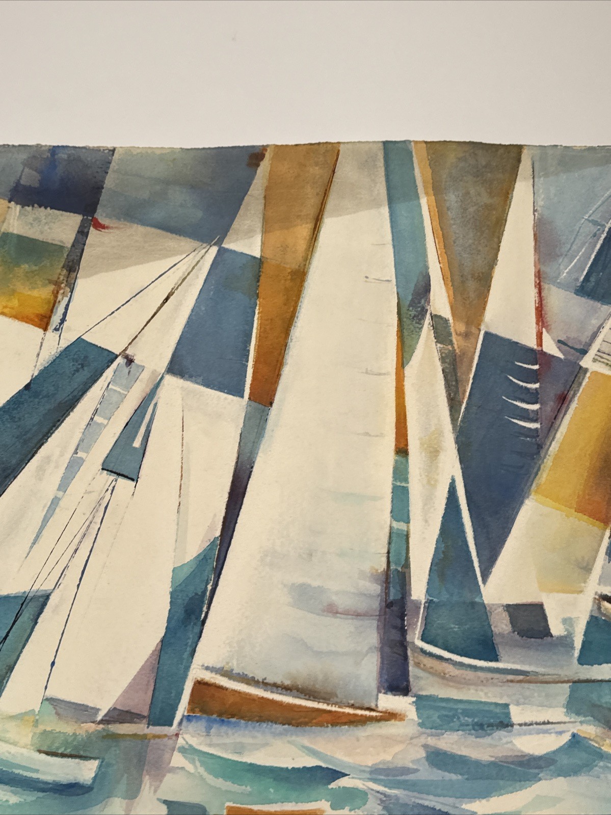 COASTAL EXPRESSIONIST PAINTING SAIL BOATS REGATTA MAURICE SILBER FAMOUS LARGE