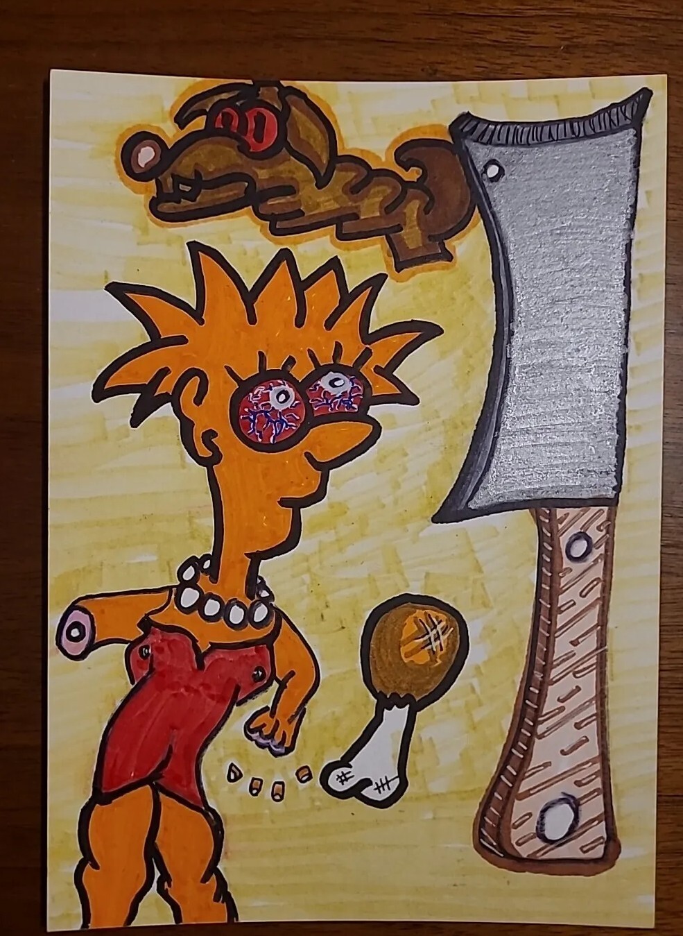 Original Painting Lisa Simpson Dogs For Dinner Amputee Low Brow Knife Turkey Leg