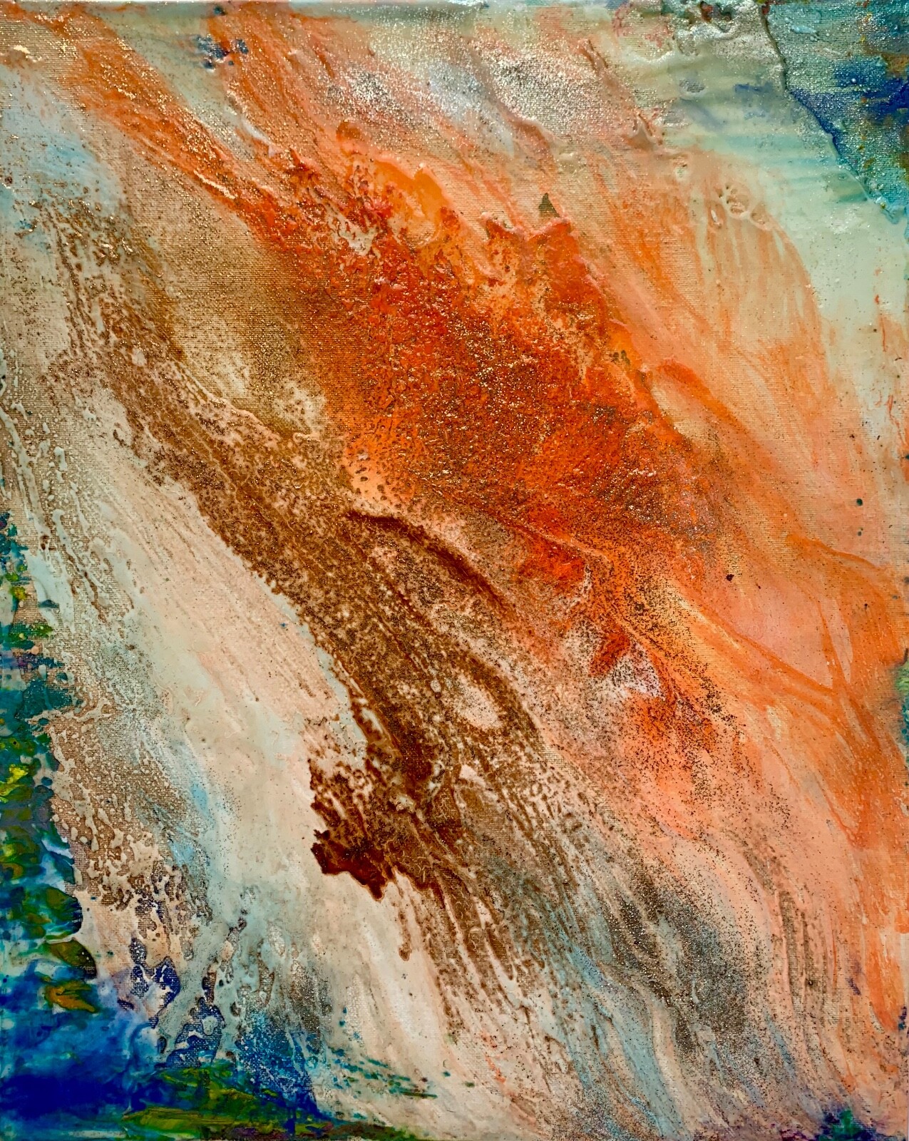 Modern Original Painting fusion water ocean sky orange blue turquoise Orange