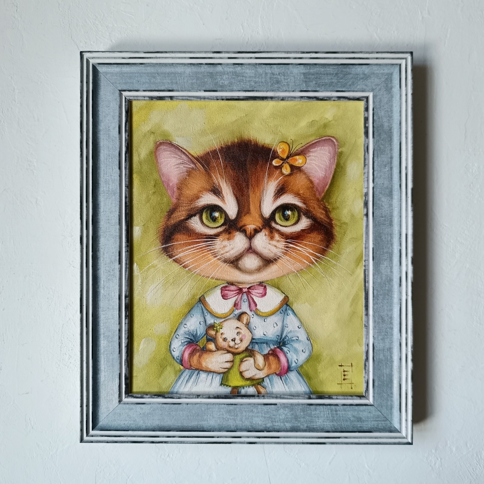 Cat Marcy Portrait Original Oil Painting Cute Framed Artwork 8×10 in