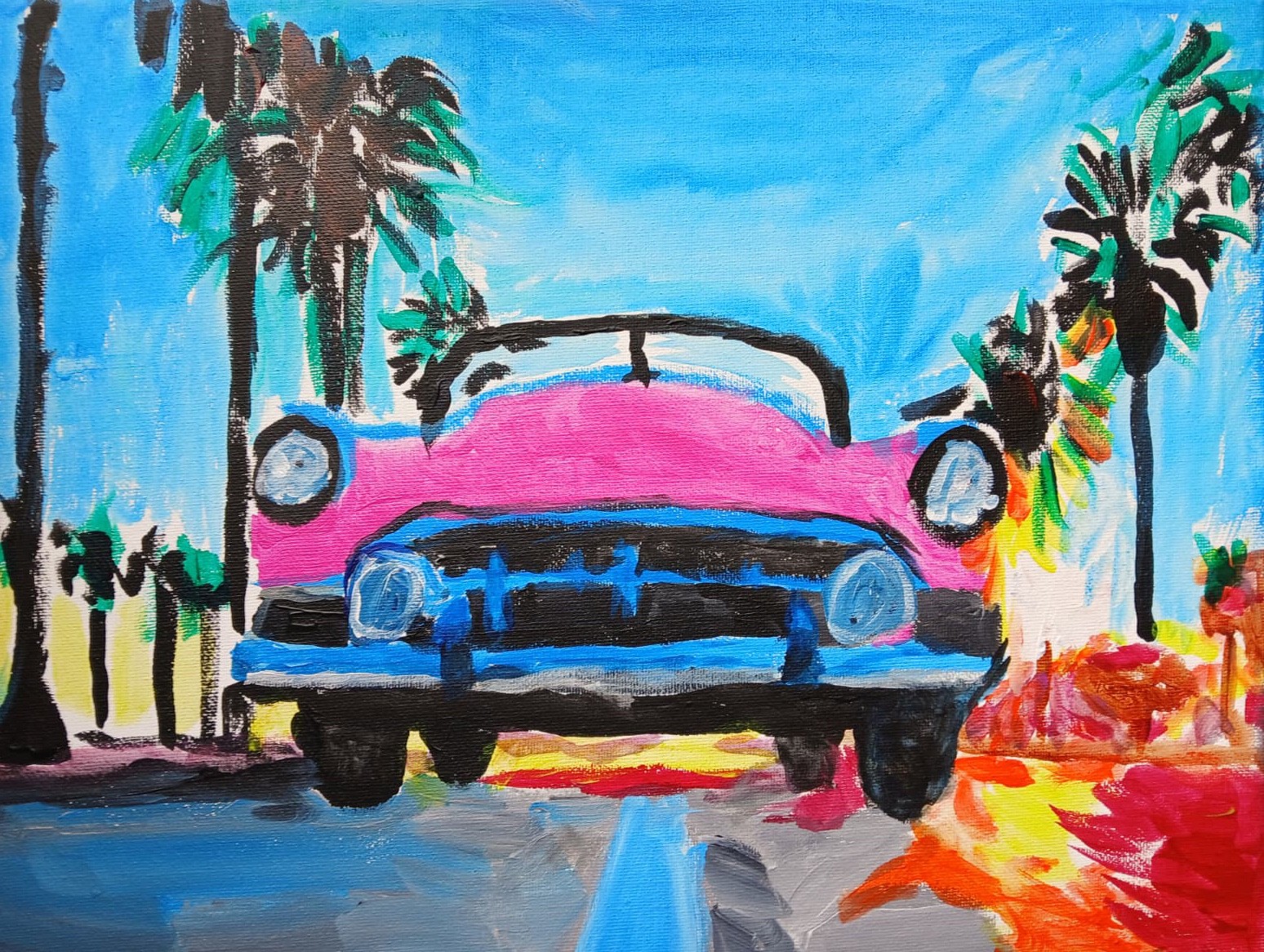Abstract/Impressionism Pink Caddy 11×14 Original Handmade Signed Art Painting