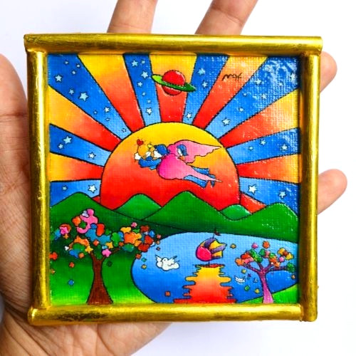 PETER MAX Universal Harmony sign Art UV Radiant Acrylic Canvas Hand Paint Frame
