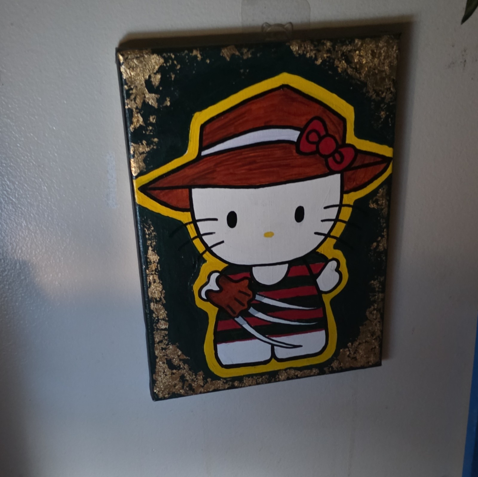 Hello Kitty Cartoon Pop Art Painting, Unframed Wall Art Black & Gold