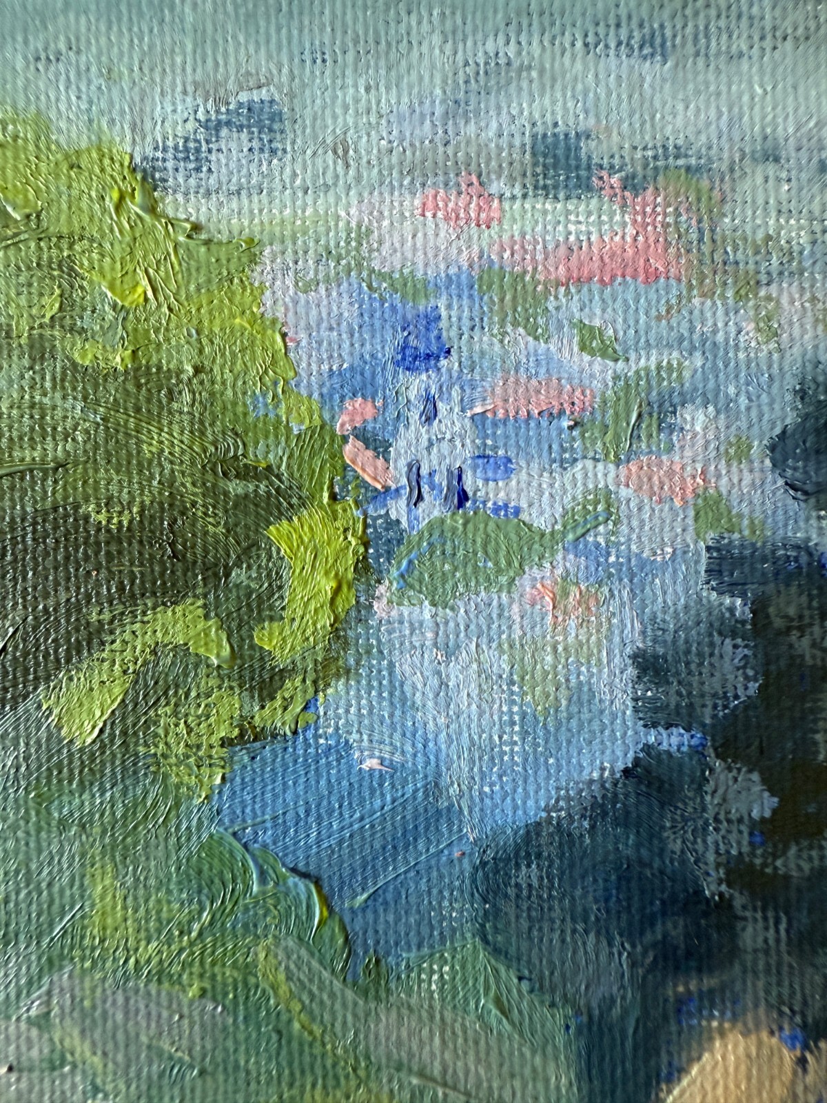 Oil Painting. Original. Impressionist Landscape Art. Sunlit Trees Scene