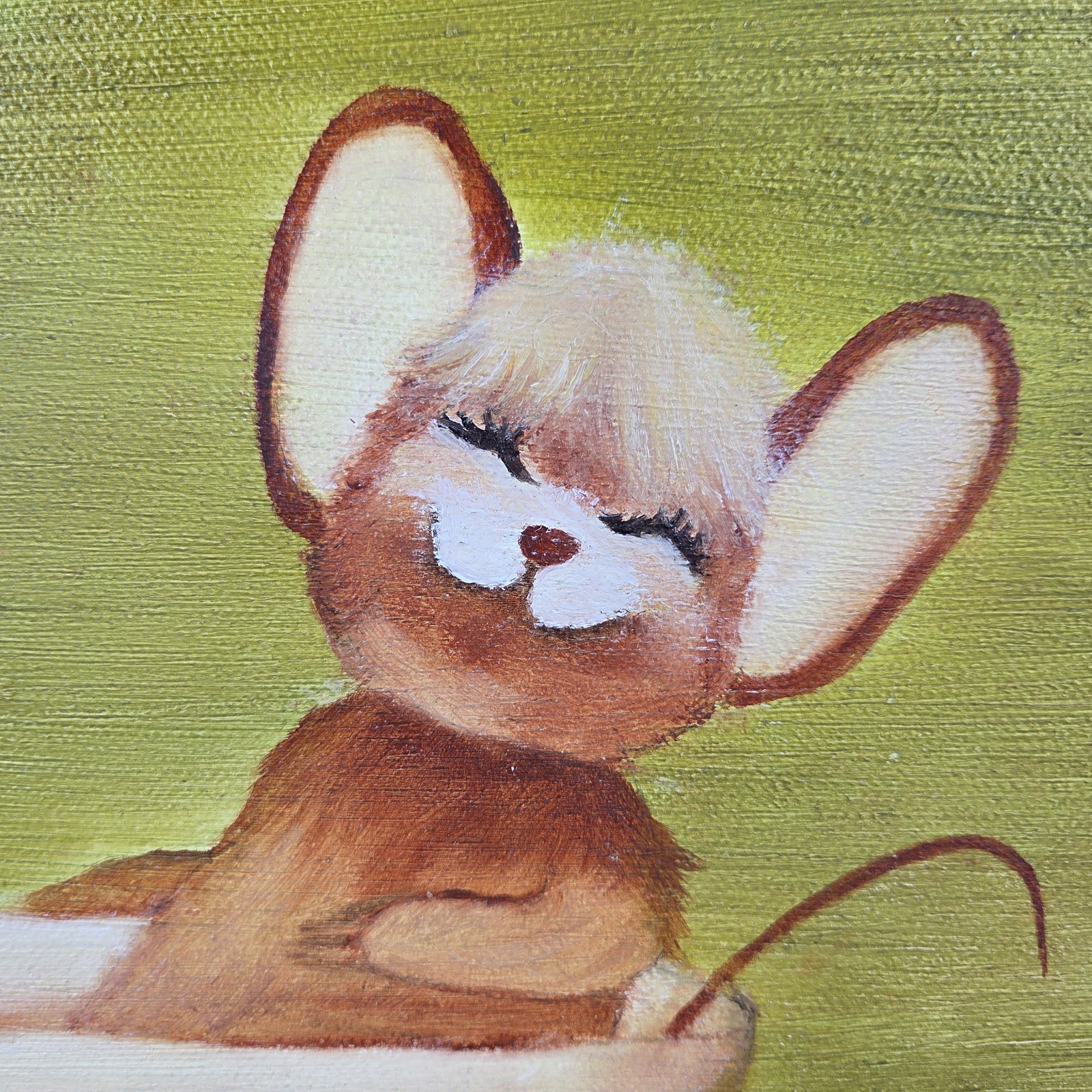 Framed Mouse Bath Painting Mid Century Style Signed 13×16″ Whimsical
