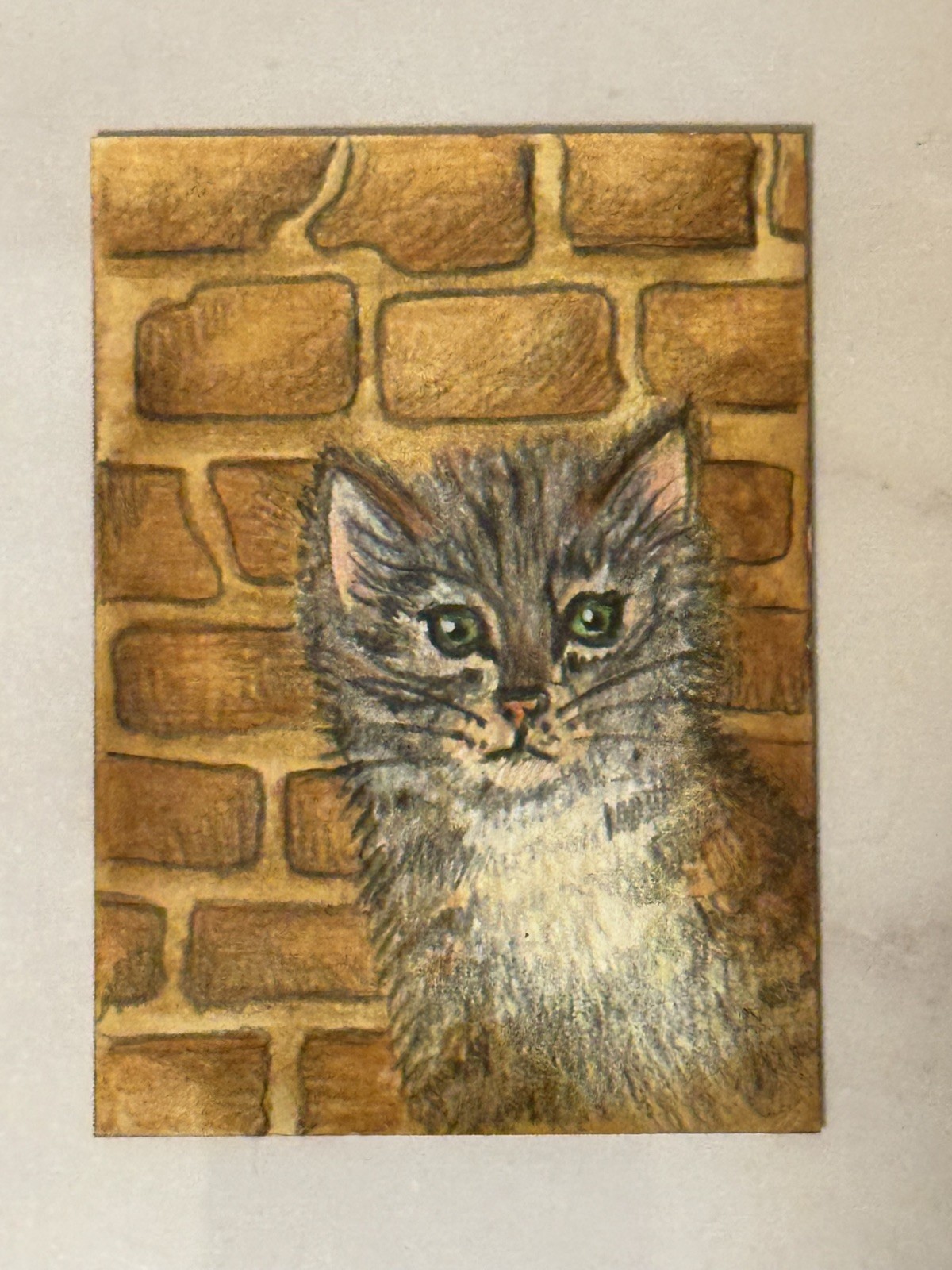 Aceo Original Art Trading Card, «Alley Cat». Sweet Tabby Cat Art By Sommer Rayn