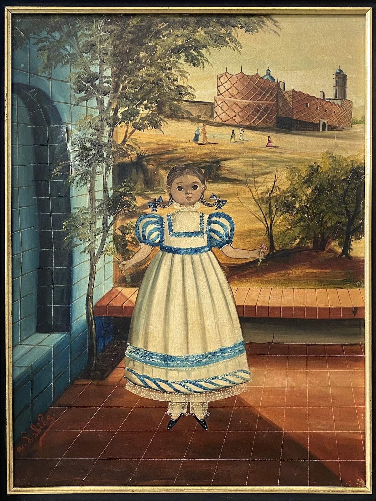 🔥 Vintage Antique Mexican Folk Art Modern Girl Portrait Oil Painting – LABIOS
