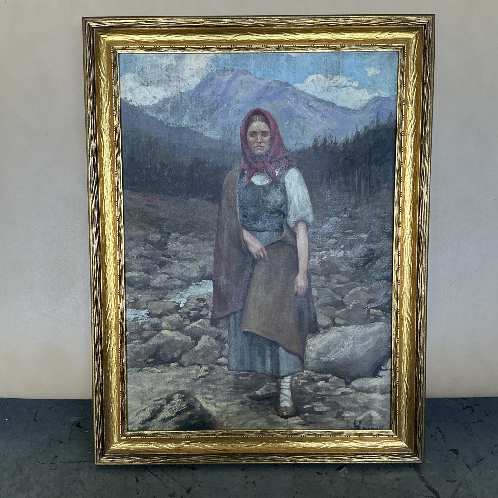 Vintage Framed Oil Painting La Valaisanne Swiss Alpine Portrait Fine Art