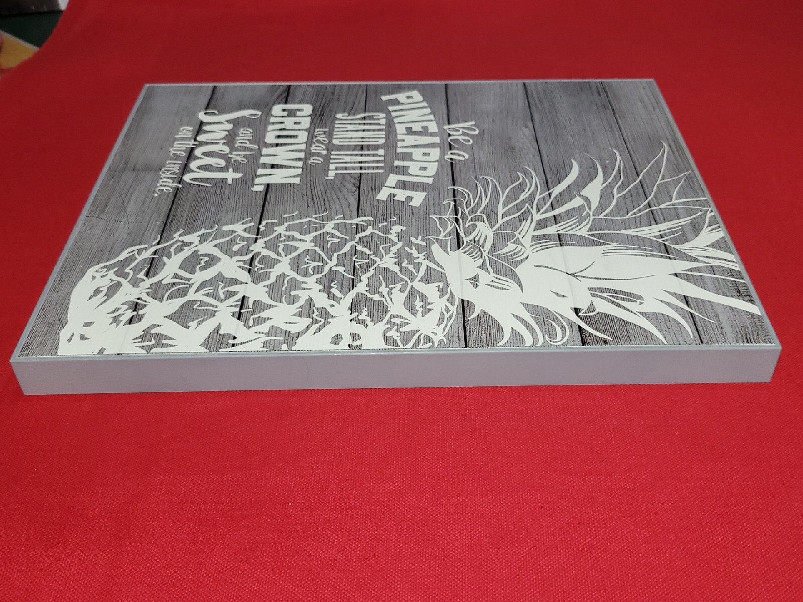 Gray Pineapple Art 12 by 9 wall hanging plastic with Hanger attached