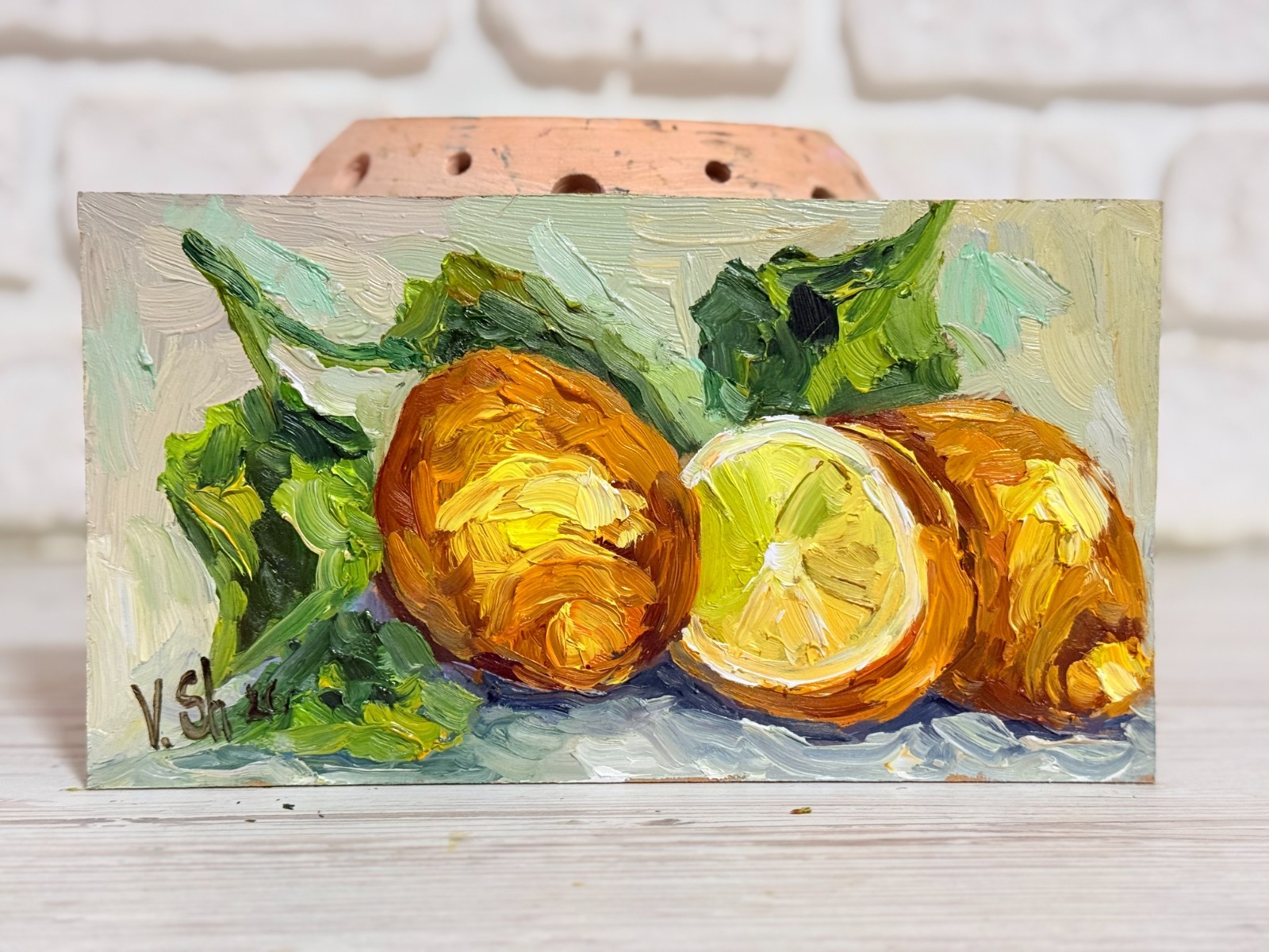 Original Oil Painting Citrus Fruit Impasto Lemon Still life Kitchen Art