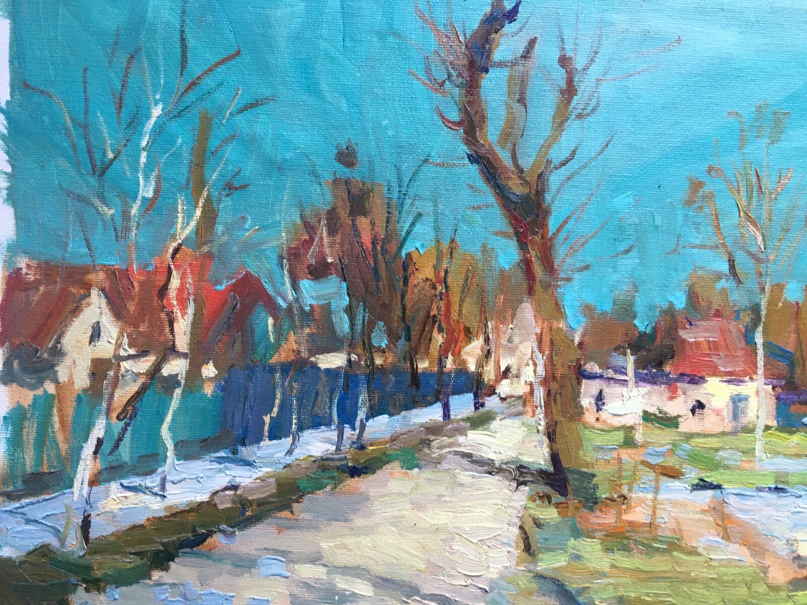 Oil painting Street Ukrainian painter Cardboard Unframed Decor original art