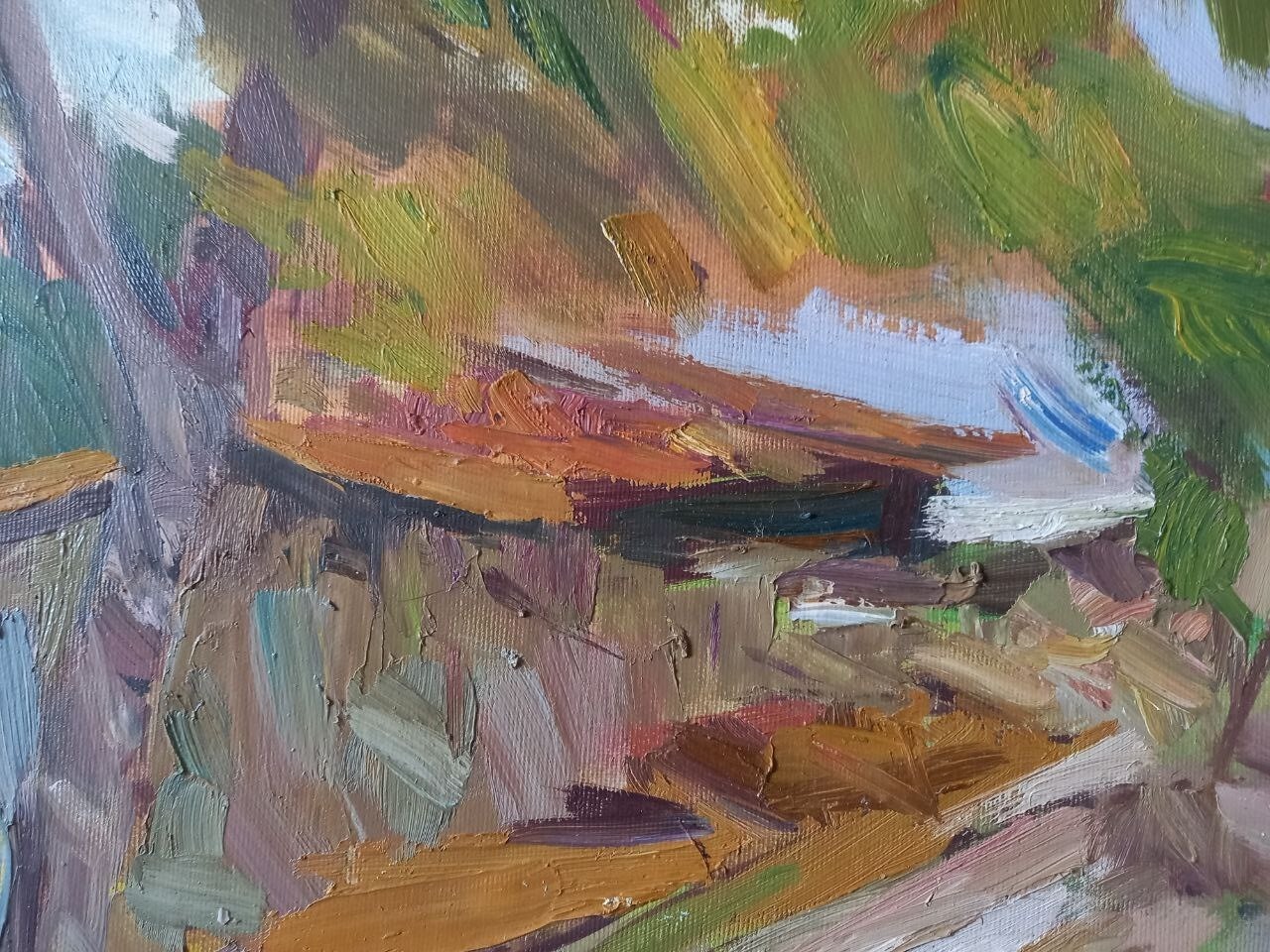 Oil painting Backyard Landscape Ukrainian painter Canvas Framed original art
