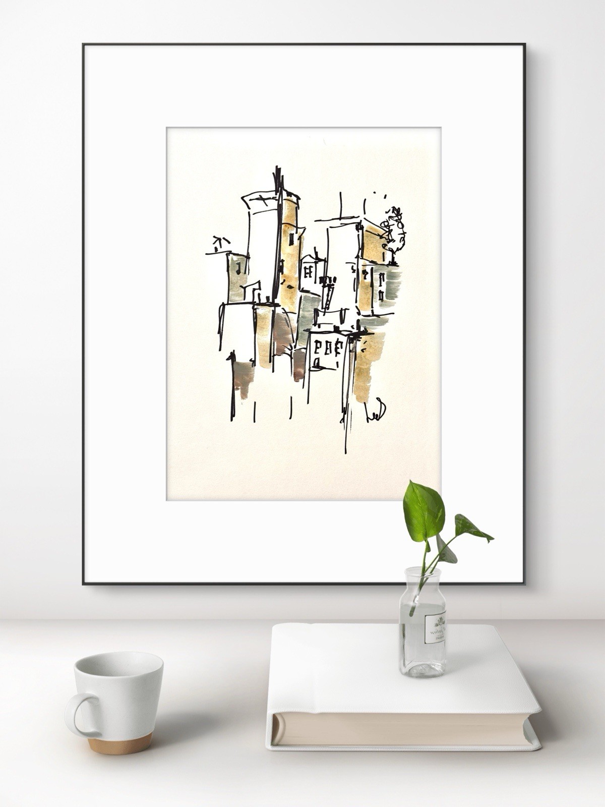 Original Abstract Expressionism 9×12 City Hand Drawn Unique Signed Fine Art 25