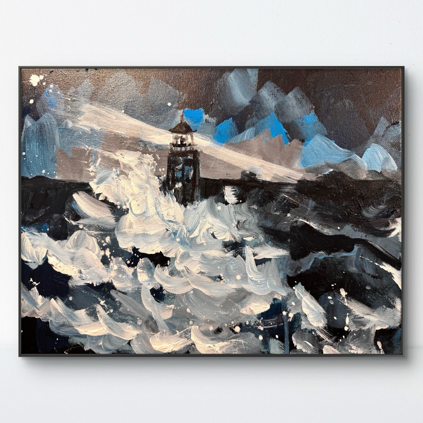 SAMATOWIC Original Abstract Lighthouse Storm 11×14 Handmade Signed Fine Art 286