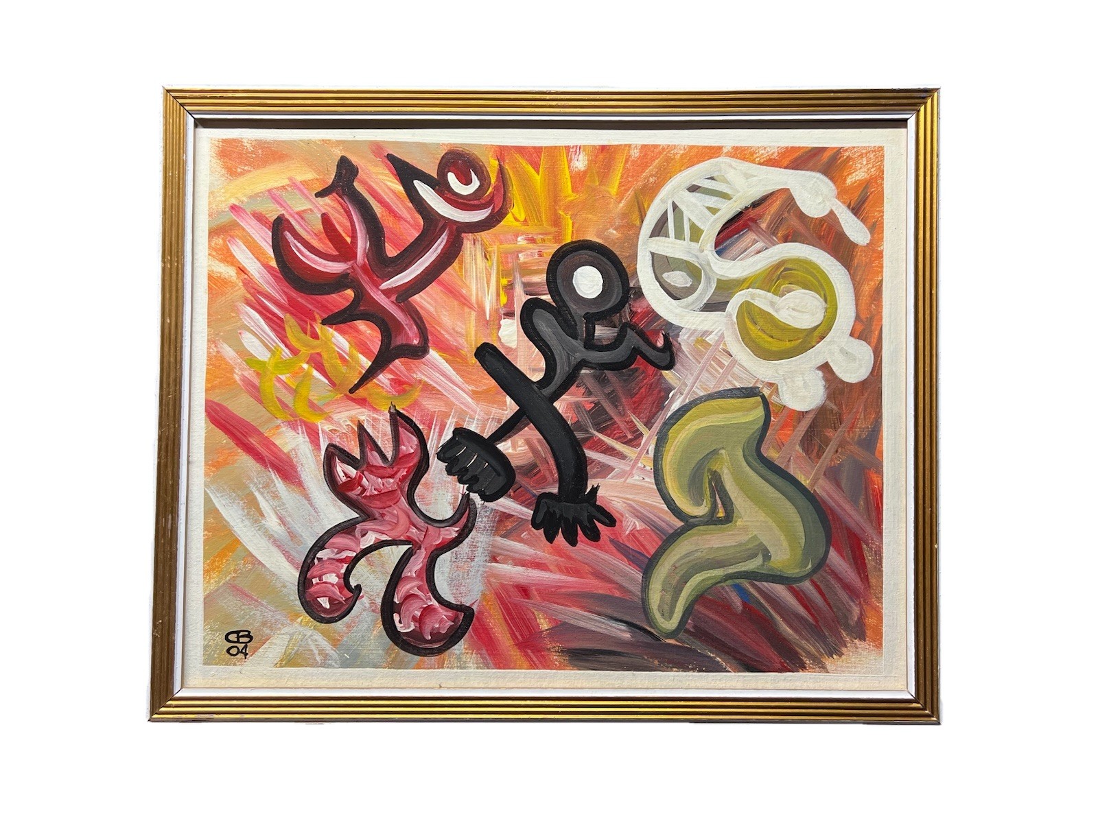 Vintage Signed Abstract Modern Outsider Folk Art Painting Framed 21×17