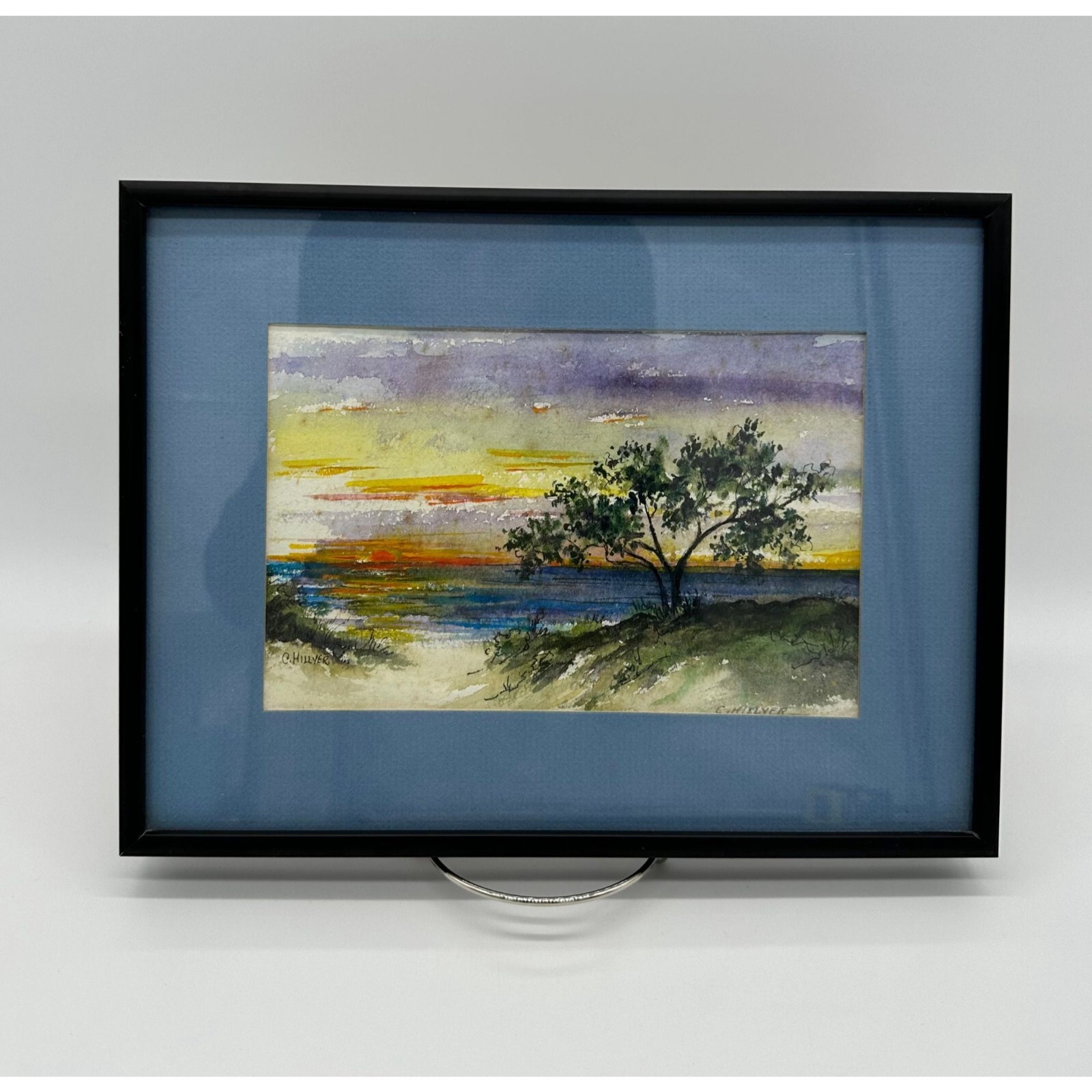 Vintage Painting Wall Art Seascape Ocean Dunes Sunset Framed Signed Watercolor