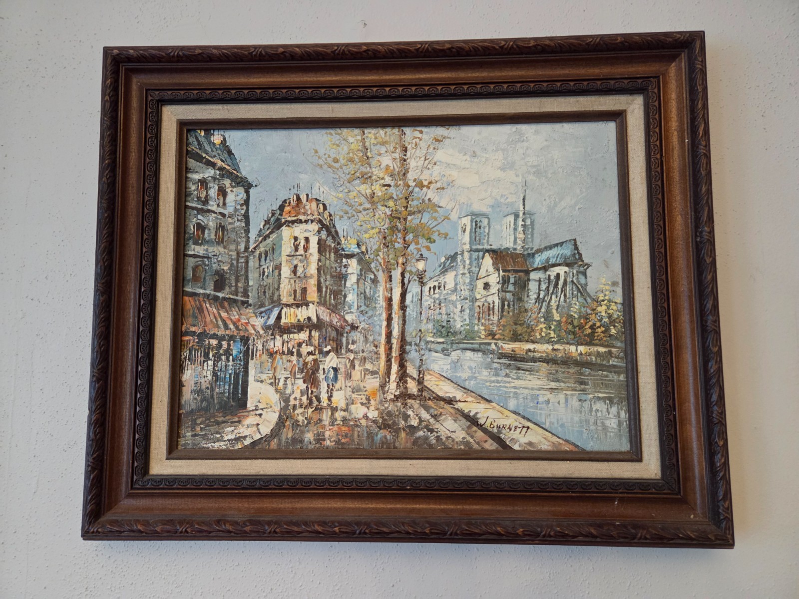 Vintage Set 2 Framed Paris Oil Paintings Decor Art Signed Caroline Burnett 17×21