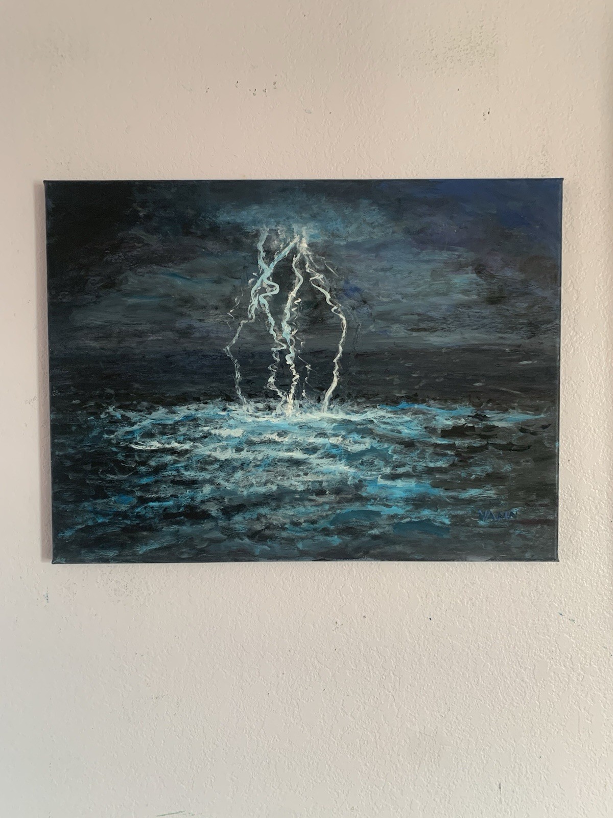 “Ocean Lightning” Oil Painting New 2026 Large 18in x 24in REAL ART BY GINA VANN