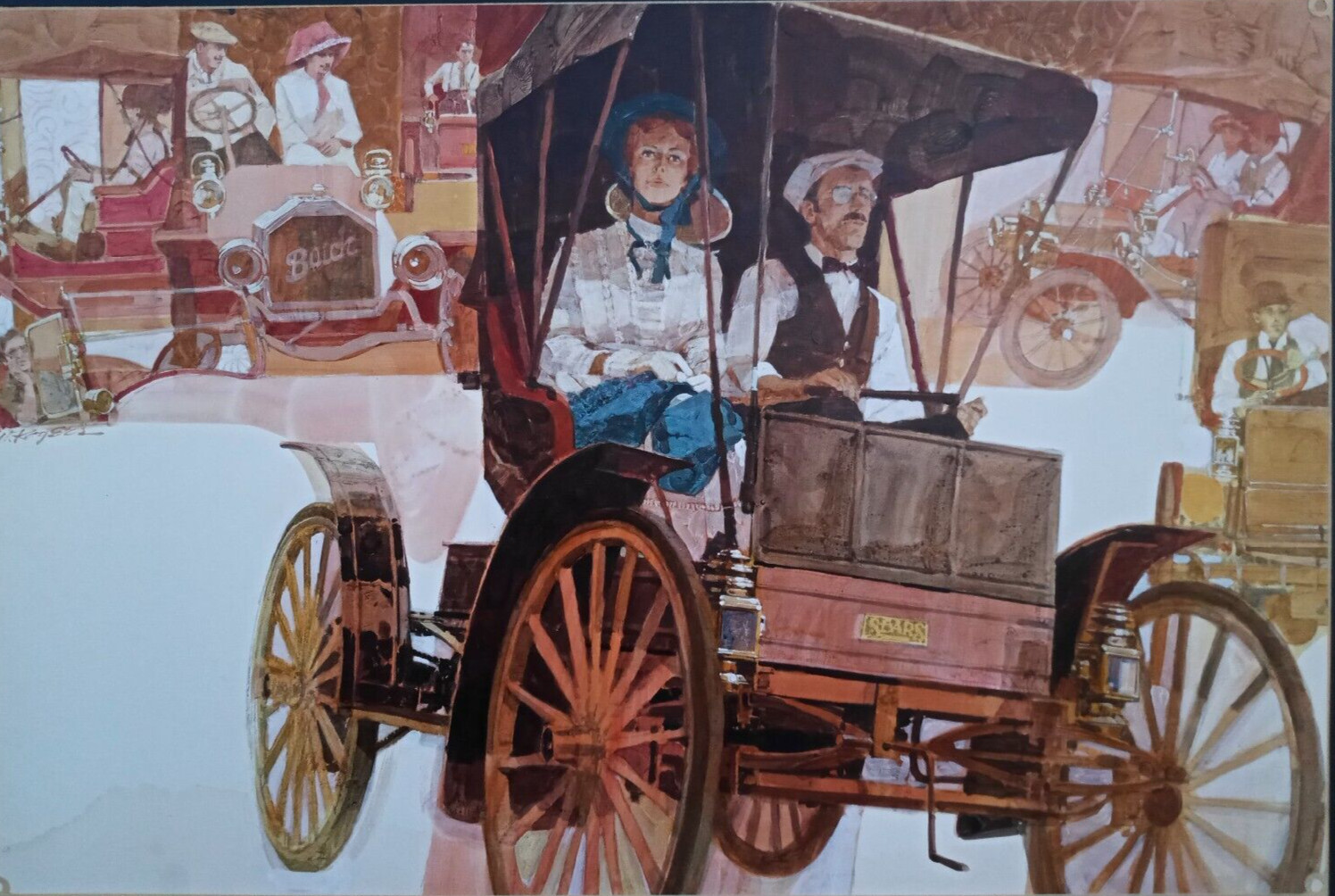 Orig painting Illustration Howard Rogers 28″ Sears Motor Buggy Antique Car