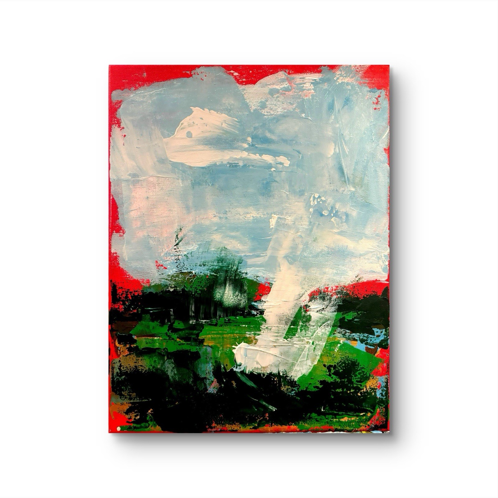 UNFRAMED Abstract on Сanvas wall-art signed 14×11 Red Horizon Brand New