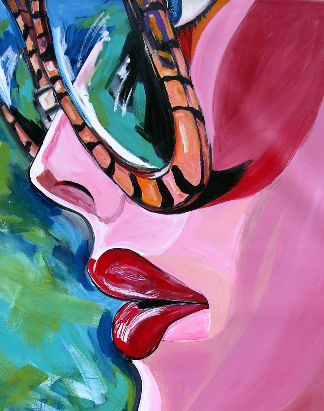 Sunglasses Red Lips PORTRAIT PAINTING Art DAN BYL Fantasy Original Huge 5ft x4ft