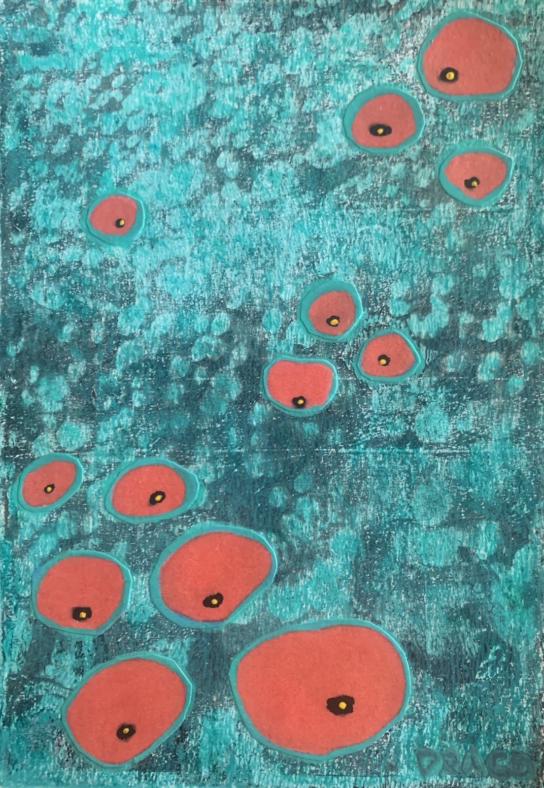 Original Abstract Expression Art Painting Poppies Landscape Acrylic Mixed Media