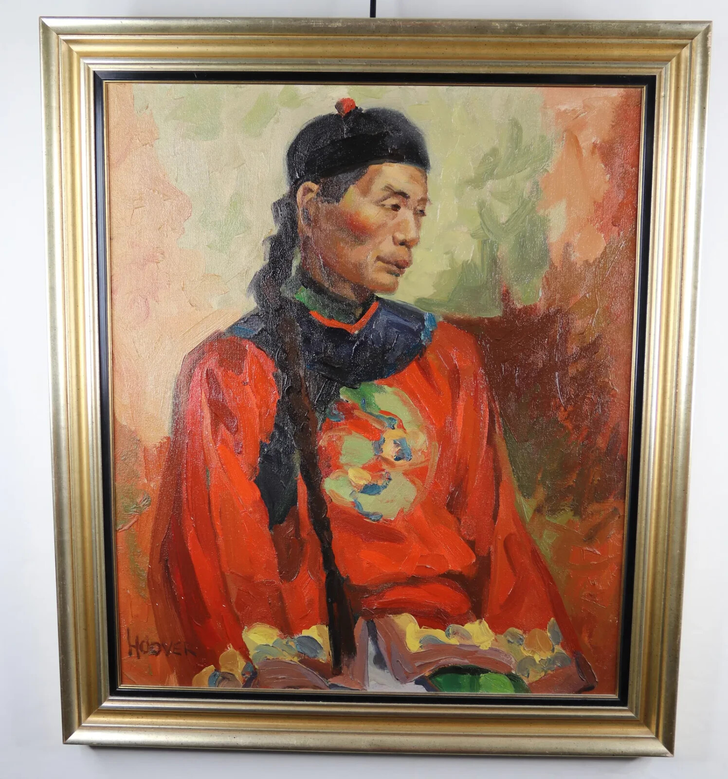 Original Painting Oil Canvas Traditional Chinaman Asian Man by Jerry Wood Hoover