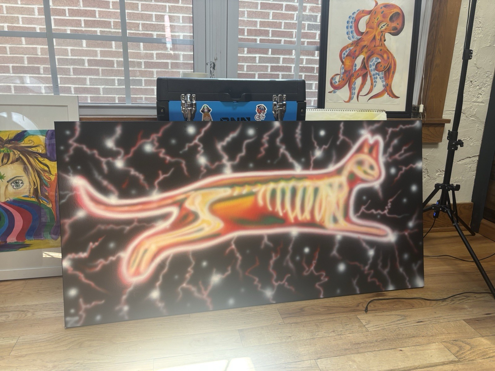 original painting A4 194DO artwork acrylic airbrushing sphynx cat with tattoo