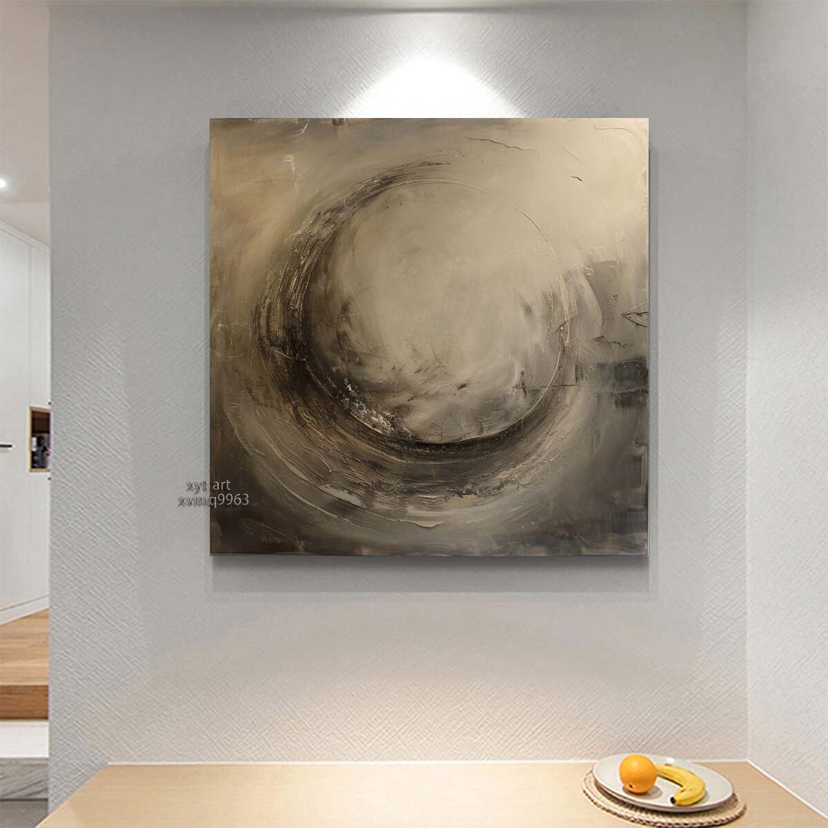 Black Moon Modern wall Art Abstract Hand-Painted Oil Painting on Canvas 20in