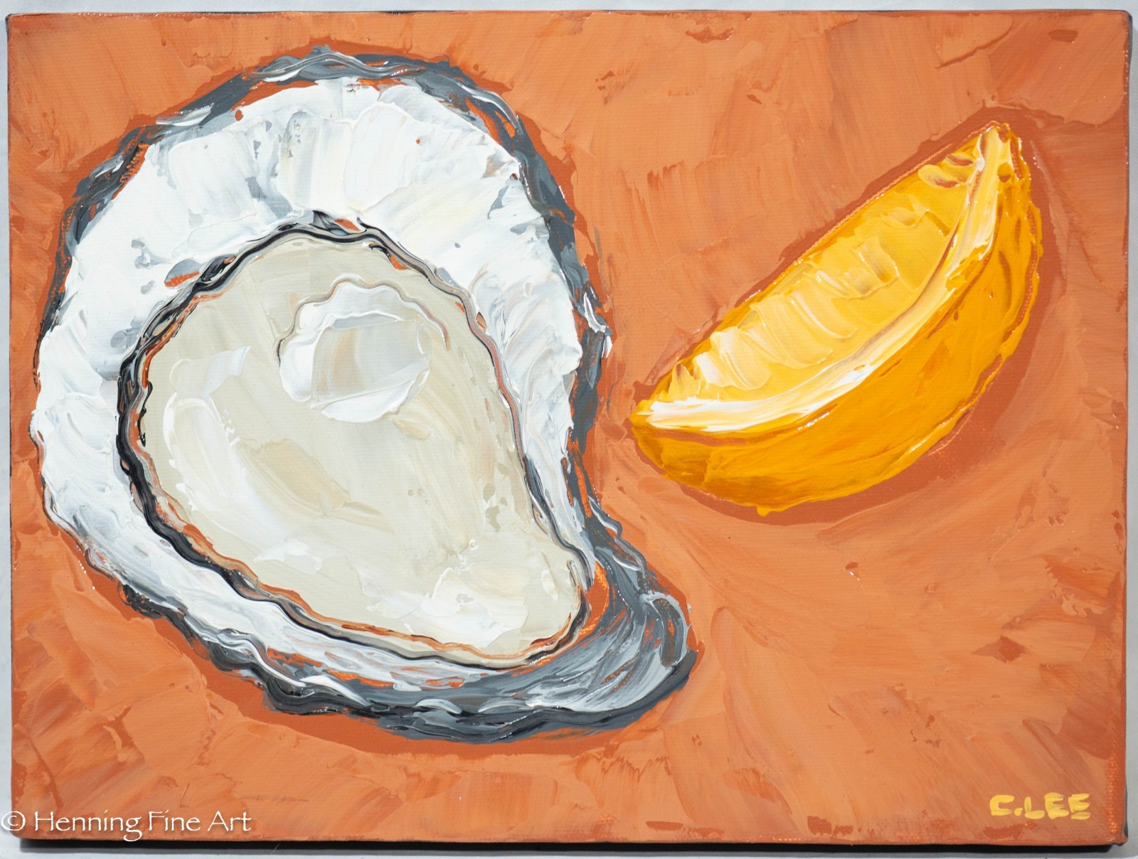 Beautiful Contemporary Impressionist Painting of Oyster and Orange Cary Chun Lee