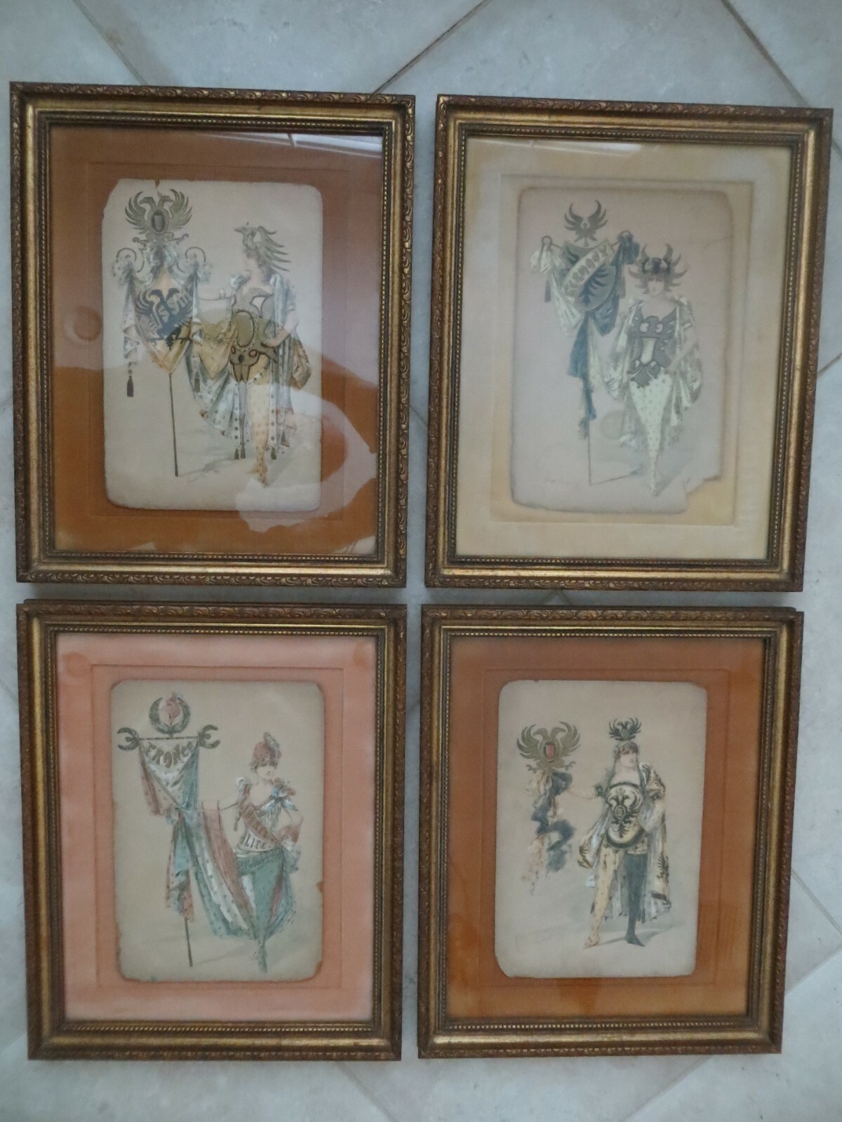 JUST REDUCED-FAMED BRITISH DESIGNER SET OF FOUR ORIGINAL COSTUME SKETCHES – 1893