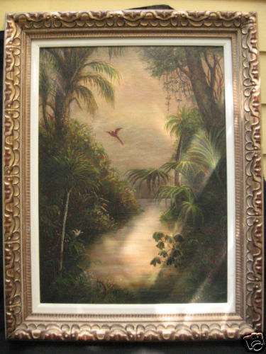 Originial Oil Painting by J. Beck 1880 Tropical River Scene