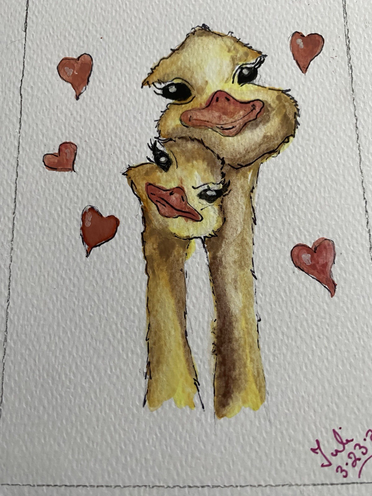 Original Art Watercolor Painting Mother & Child Signed OOAK Duck Family