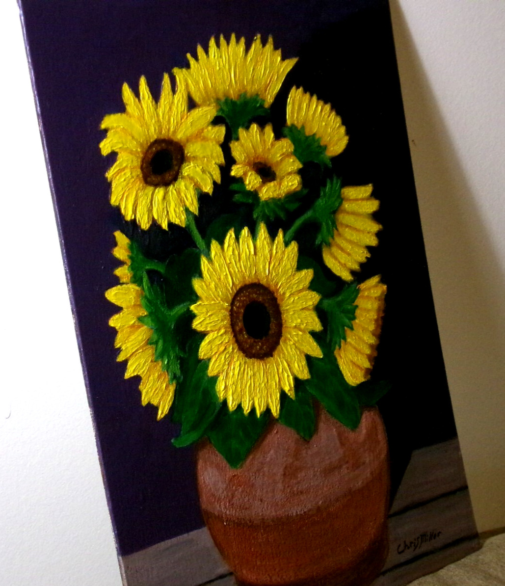 Original Acrylic Painting Sunflowers Impressionist 12×15 Framed Modern Art Decor