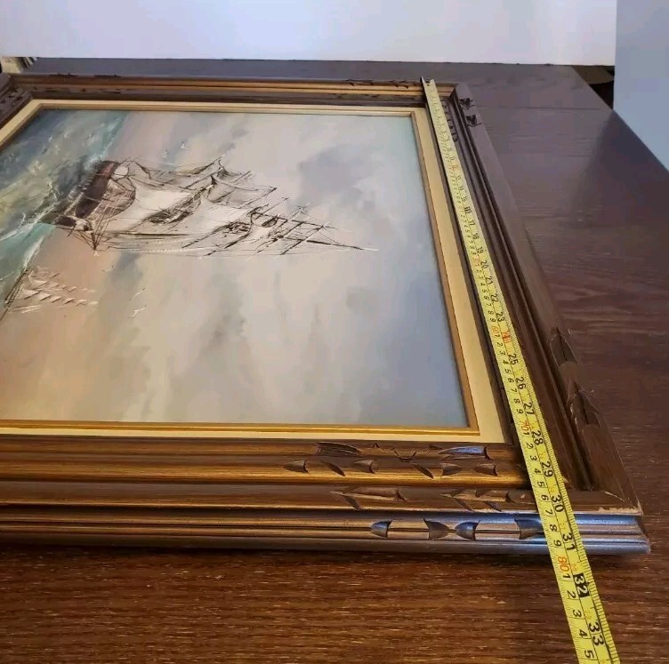 Vintage Signed Baille Seascape Oil Painting Tall Ship Nautical Framed