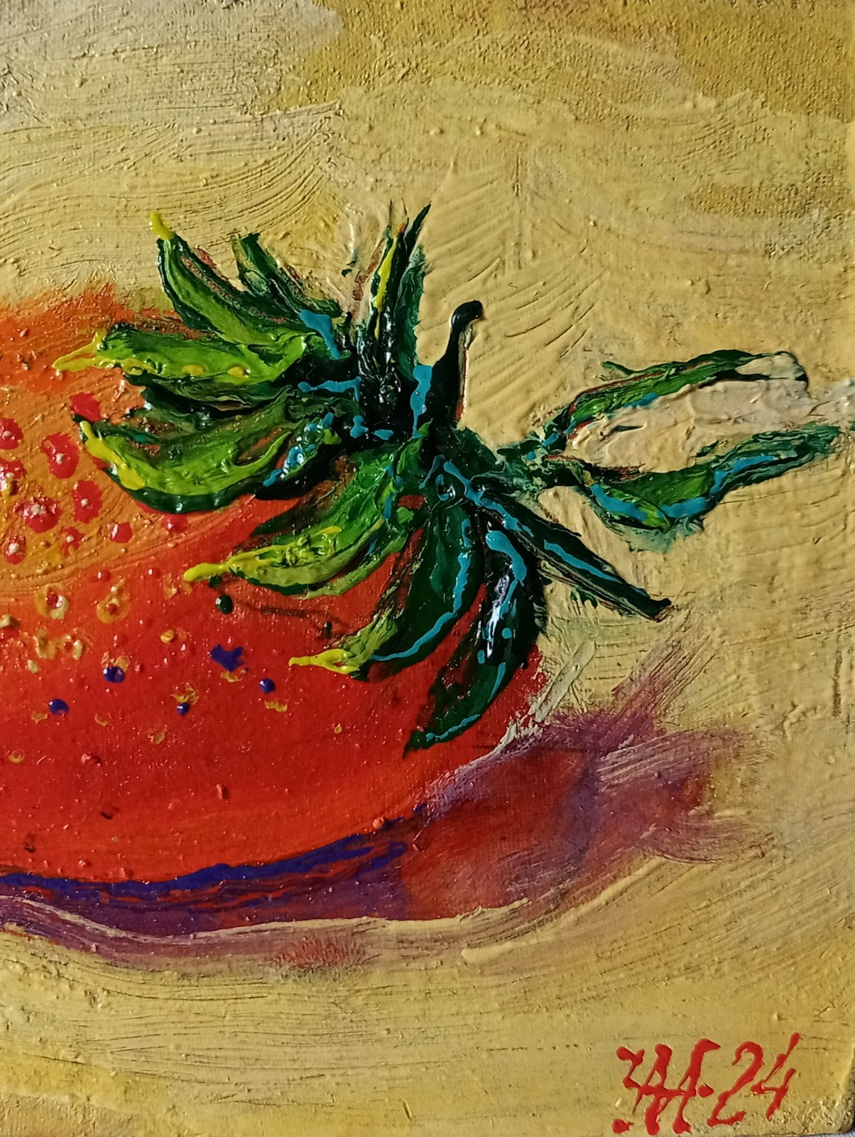 Strawberry, Painting Original Art Impression Oil Painting 4.7 x 5.5 in