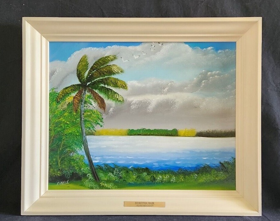 DORETHA HAIR (WIDOW OF HIGHWAYMAN ALFRED HAIR) SIGNED OIL ON MASONITE FRAMED COA