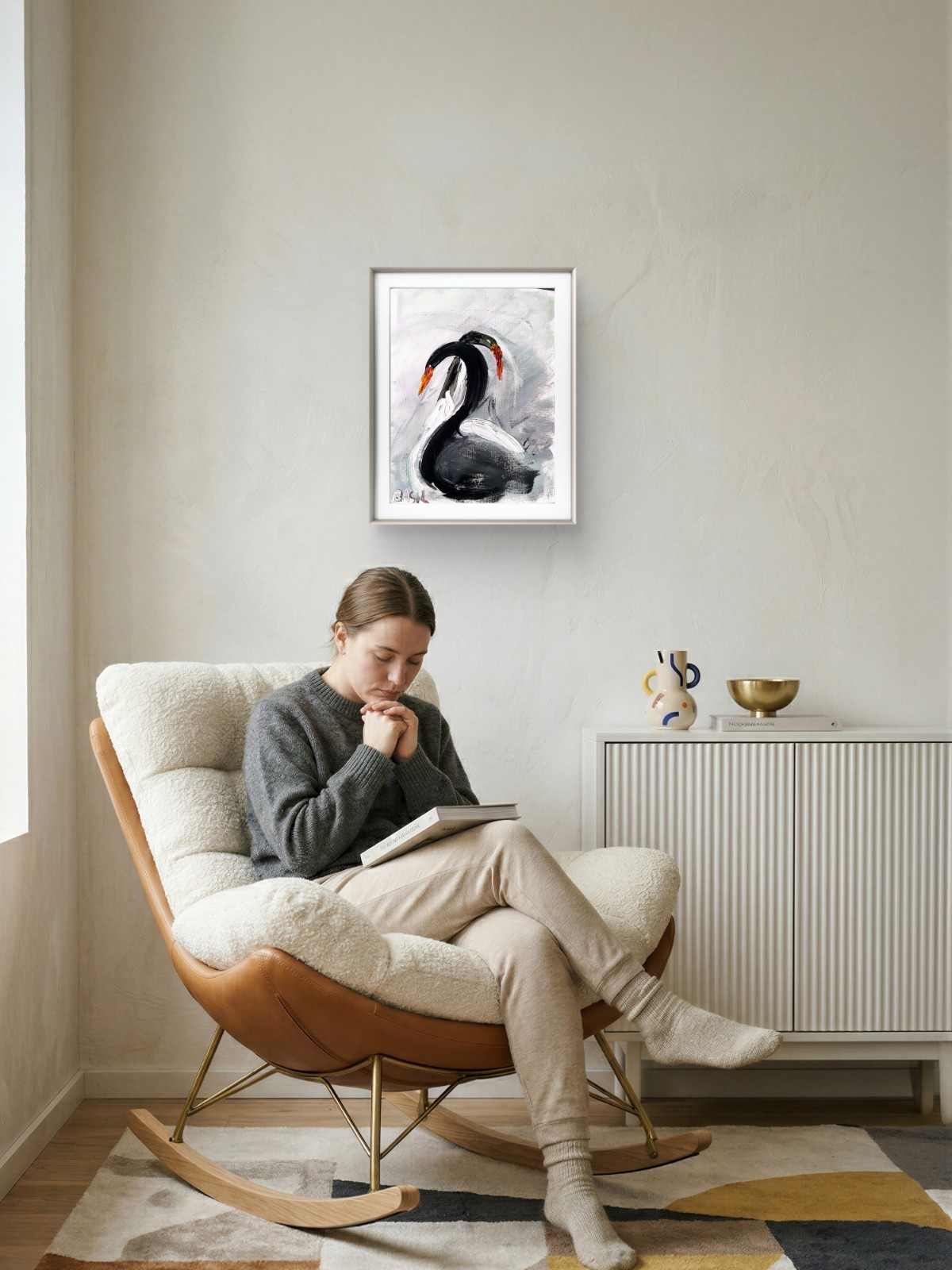 Swans Original Expressionism Acrylic Abstract Canvas