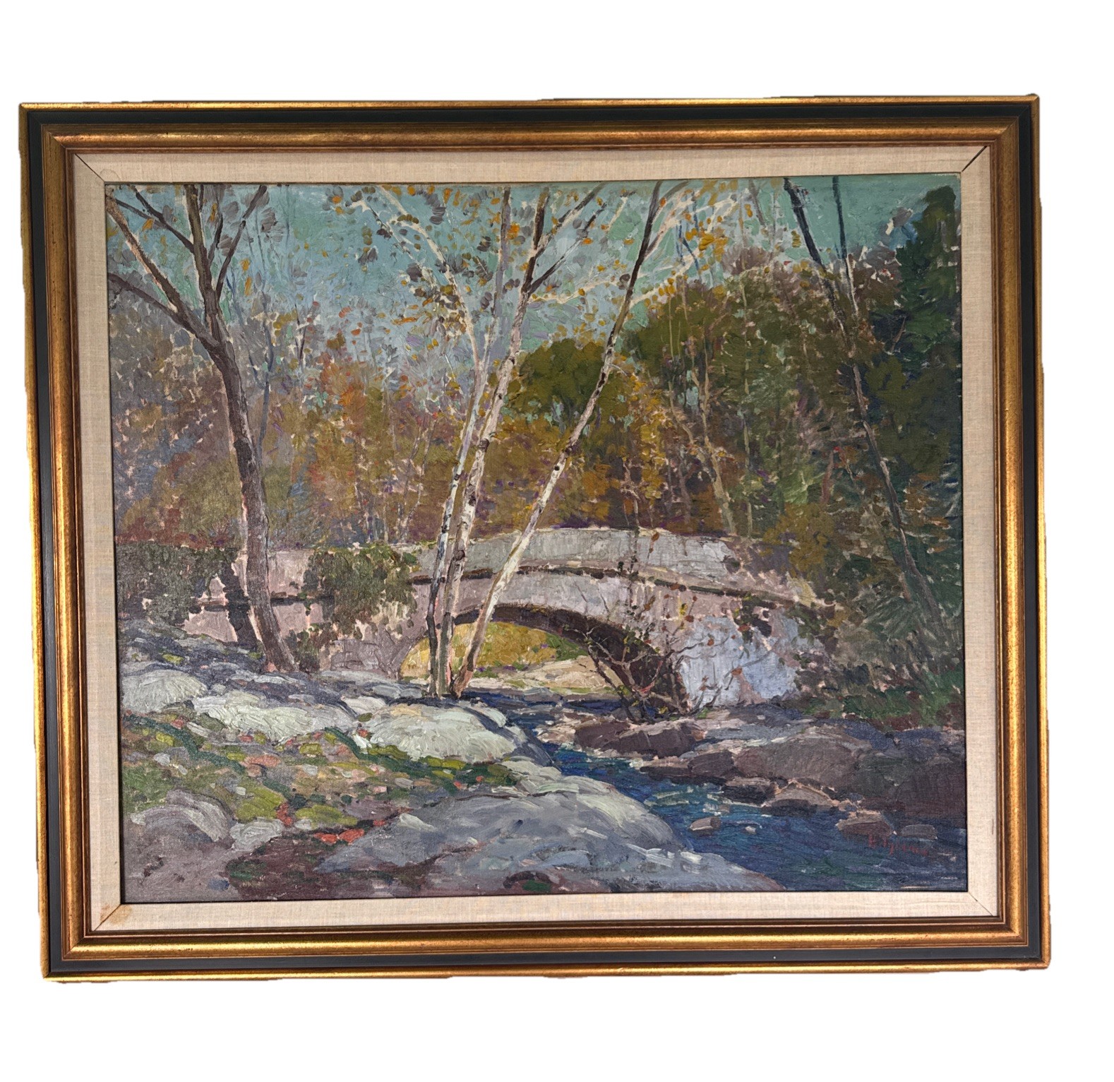 Anthony Thieme “Bridge In Autumn” Oil Painting